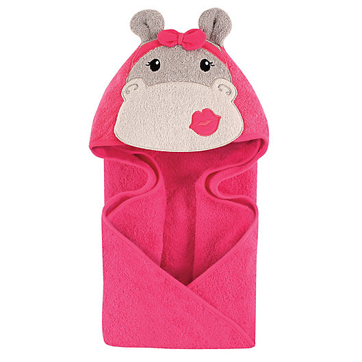 Alternate image 1 for Hudson Baby® Hippo Hooded Towel in Grey/Pink
