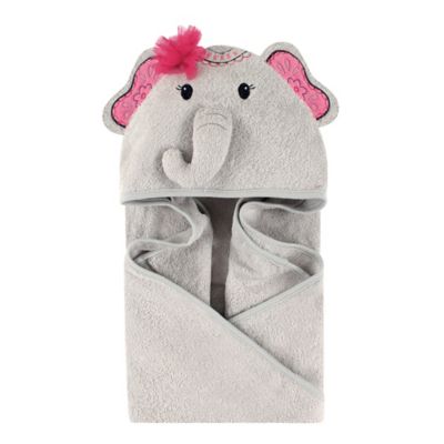 Little Treasures Boho Elephant Hooded Towel in Gray/Pink