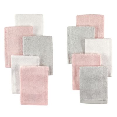Little Treasures 10-Pack Luxurious Washcloths in Pink/Grey