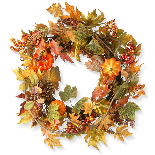Alternate image 1 for National Tree 24-Inch Decorated Maple Leaf Wreath in Orange