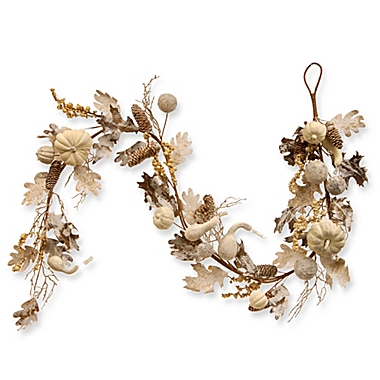 National Tree Company&reg; 72-Inch Pumpkin and Pinecone Garland in White. View a larger version of this product image.