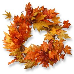 National Tree 24-Inch Maple Leaf Wreath in Orange
