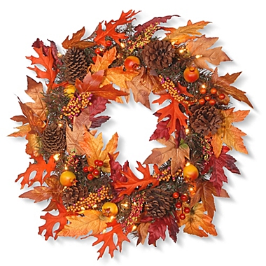 National Tree Pre-Lit 24-Inch Maple Leaf Wreath. View a larger version of this product image.