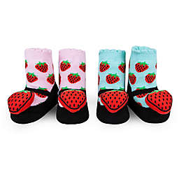 Waddle Size 0-12M 2-Pack Strawberry Rattle Baby Socks in Pink/Aqua
