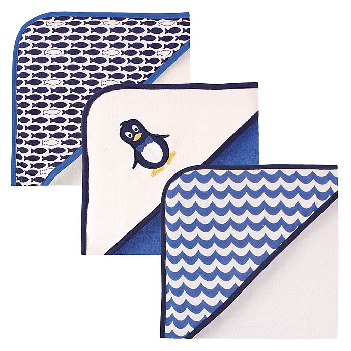 Luvable Friends® 3-Pack Penguin Hooded Towel Set in Blue | buybuy BABY
