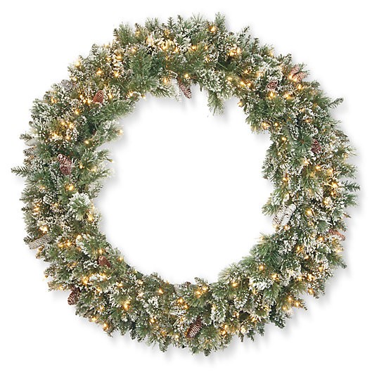 Alternate image 1 for National Tree Company Pre-Lit Glittery Bristle Pine Wreath with Clear Lights