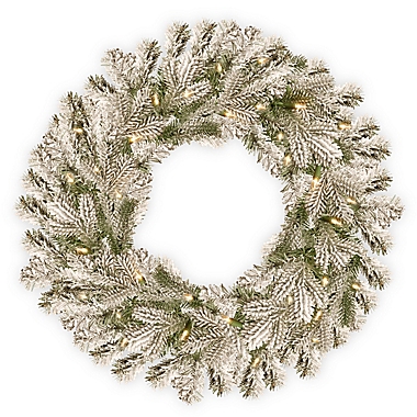 National Tree Company Pre-Lit Snowy Sheffield Spruce Wreath. View a larger version of this product image.