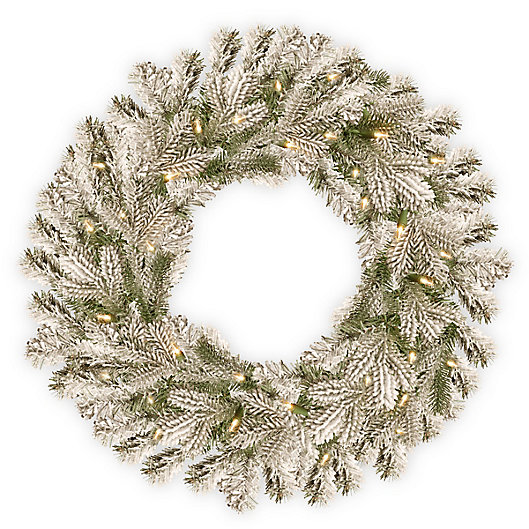 Alternate image 1 for National Tree Company Pre-Lit Snowy Sheffield Spruce Wreath