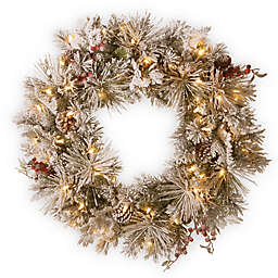 National Tree Company® 30-Inch Snowy Bedford Pine Wreath with White LED Lights
