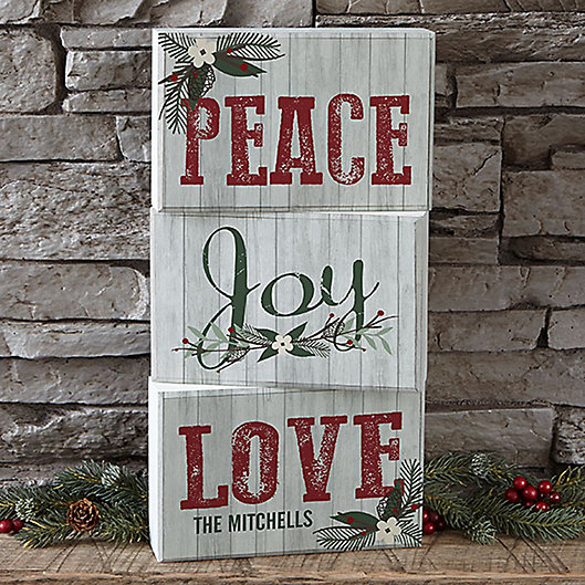 Alternate image 1 for Peace, Joy, Love Personalized Rectangle Shelf Blocks (Set of 3)