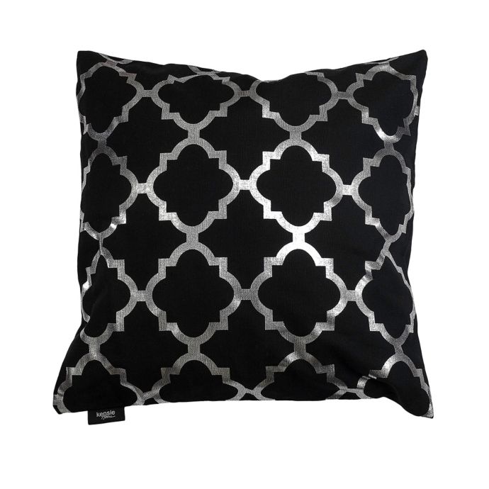 Kensie Holly Metallic Lattice Square Throw Pillow Cover In Black