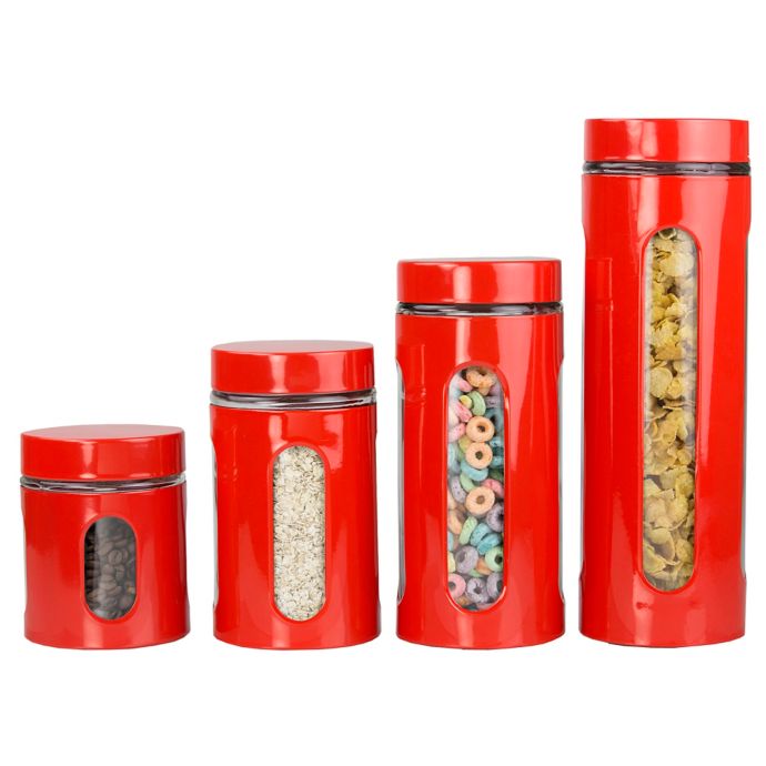 Home Basics 4-Piece Stainless Steel Canister Set in Red ...