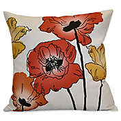 Poppies Floral Print Square Throw Pillow in Orange
