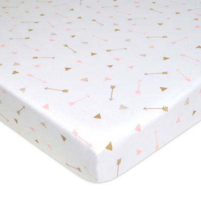 TL Care Arrow Print Jersey Knit Fitted Playard Sheet in Gold/Pink