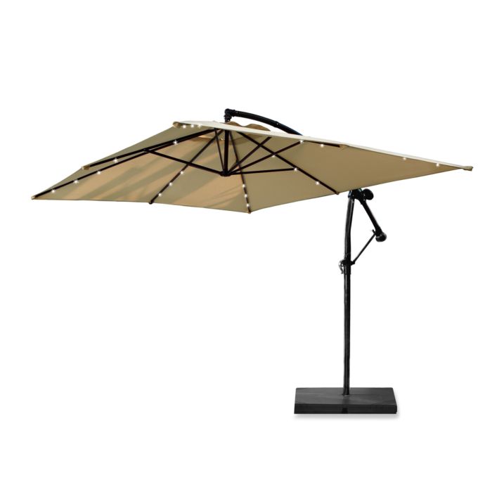 13 6 Foot Rectangular Solar Lighted Cantilever Umbrella With Base Bed Bath Beyond