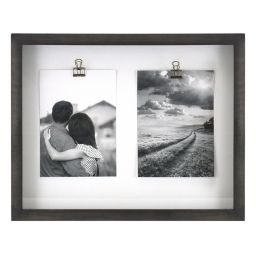 Rustic Gallery Shadowbox 2-Photo 5-Inch x 7-Inch Wood Clip Collage Picture Frame in Charcoal