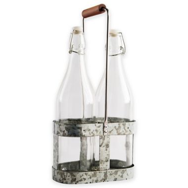 Heritage Home 3-Piece Galvanized Metal and Copper Bottle Caddy Set. View a larger version of this product image.