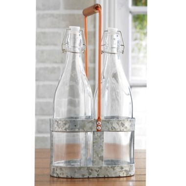 Heritage Home 3-Piece Galvanized Metal and Copper Bottle Caddy Set. View a larger version of this product image.