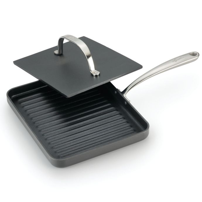 Lagostina 10Inch Panini Pan with Cast Iron Press in Grey Bed Bath