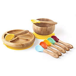 Avanchy Bamboo + Silicone Baby Bowl and Plate Set with Spoons in Yellow