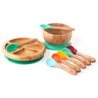 Avanchy Bamboo + Silicone Baby Bowl and Plate Set with Spoons