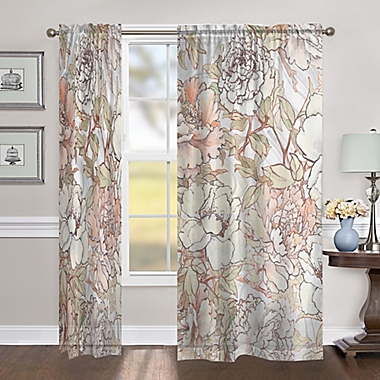 Laural Home  Blushing Pale Pink Peonies 84-Inch Sheer Rod Pocket Window Curtain Panel (Single). View a larger version of this product image.