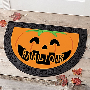 Happy Jack O&#39; Lantern Half Round Door Mat. View a larger version of this product image.
