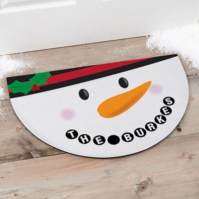 Cheery Snowman Face Half Round Door Mat