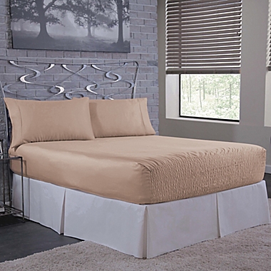 Bed Tite&trade; Solid 500-Thread-Count Cotton Queen Sheet Set in Peach. View a larger version of this product image.