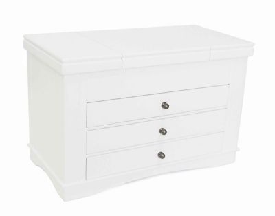 white jewelry box with drawers
