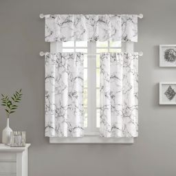 gray ruffled bathroom window curtains