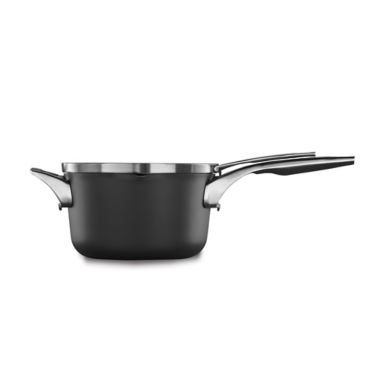 Calphalon&reg; Premier&trade; Space Saving Hard Anodized Nonstick 3.5 qt. Pour & Strain Saucepan. View a larger version of this product image.