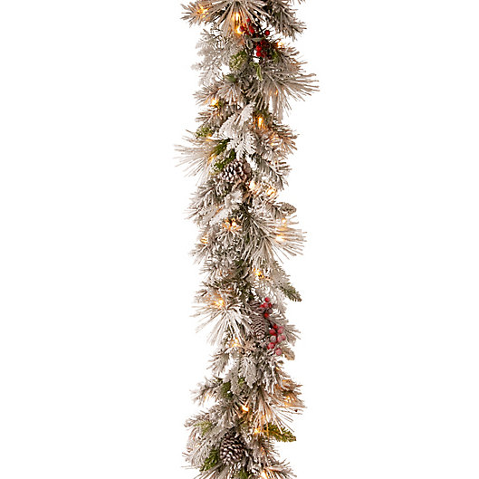 Alternate image 1 for National Tree Company® Pre-Lit LED 9-Foot Snowy Bedford Pine Garland