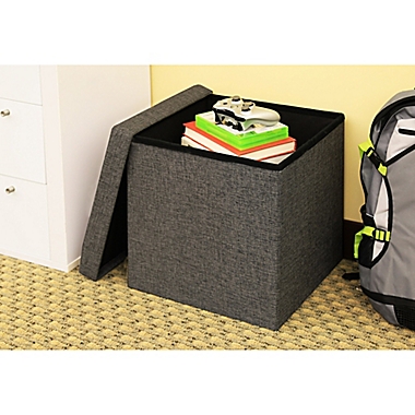 Seville Classics Foldable Storage Cube/Ottoman in Charcoal Grey. View a larger version of this product image.