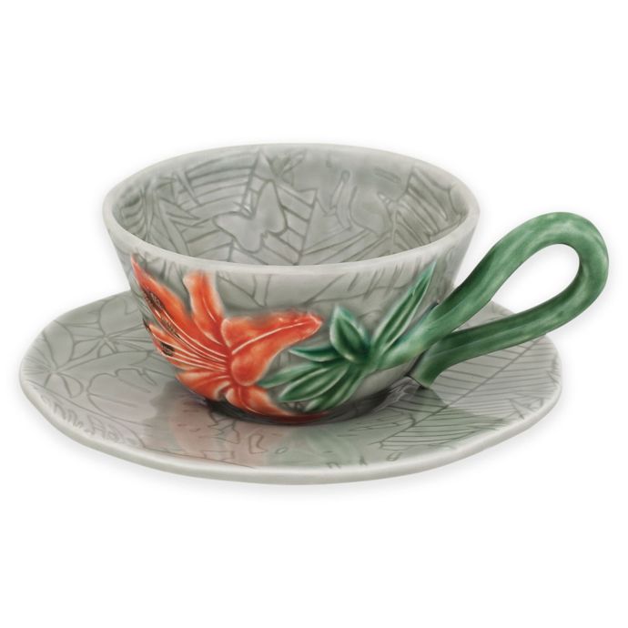 Bordallo Pinheiro Vista Alegre Tropical Iris Teacups and Saucers (Set