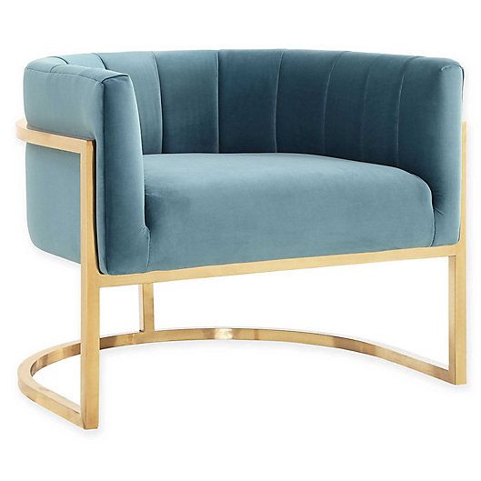 Alternate image 1 for TOV Furniture Magnolia Velvet Chair in Sea Blue with Gold Base