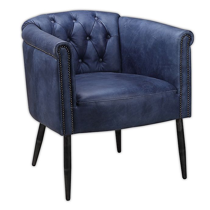 Moe S Home Collection Shapkin Leather Arm Chair In Indigo Blue