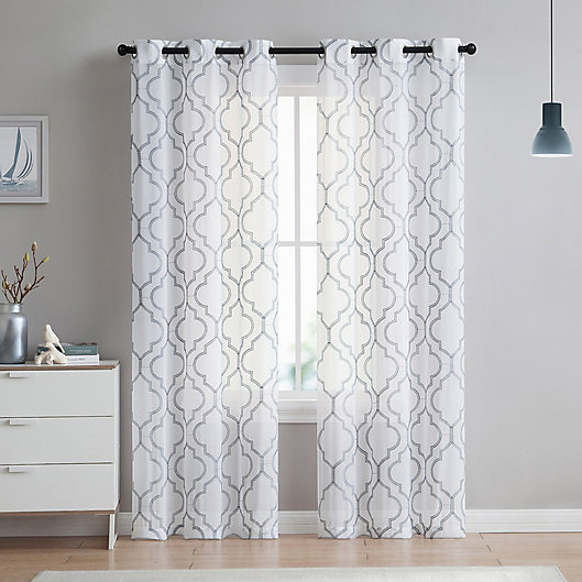 Vcny Home Charlotte Emroidery Grommet, Shower Curtain Sheer Top Panel