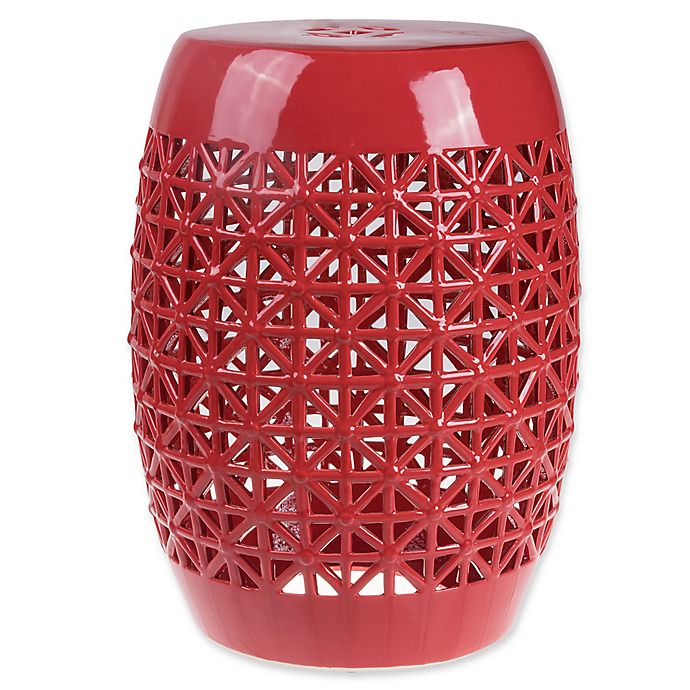 Lattice Ceramic Garden Stool In Red, Outdoor Garden Stool Ceramic