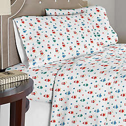 Pointehaven 175 GSM Owl Flannel California King Sheet Set in Red/Green