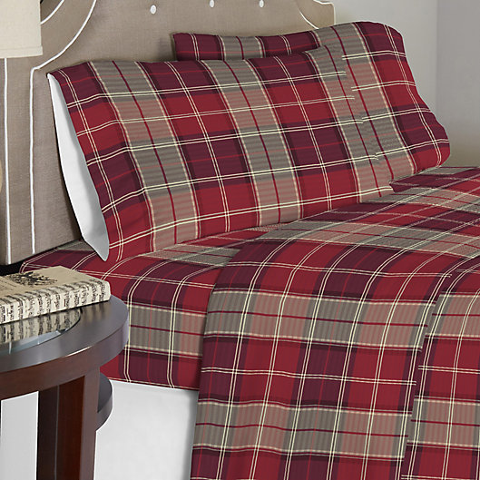 Alternate image 1 for Pointehaven 175 GSM Piedmont Plaid Flannel Sheet Set in Red/Brown