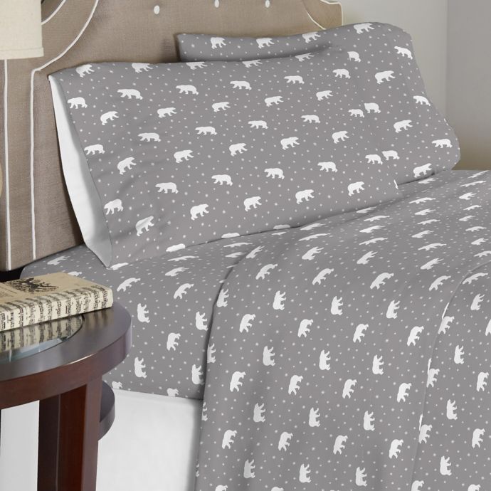 Pointehaven 175 Gsm Polar Bear Flannel Sheet Set In White Grey