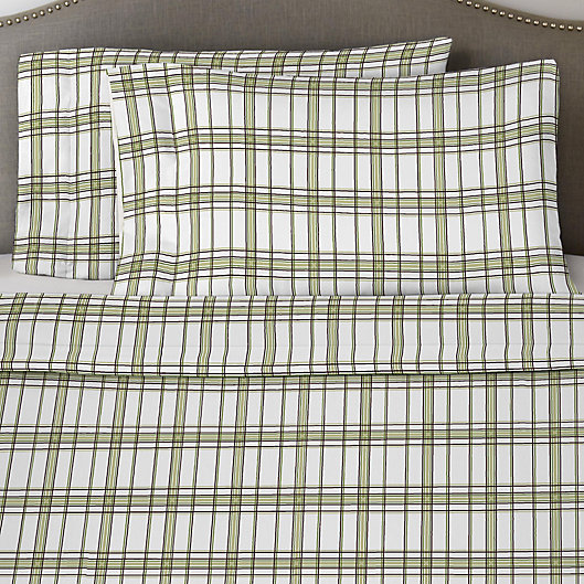 Alternate image 1 for Pointehaven 170 GSM Plaid Flannel Queen Sheet Set in Sage/White