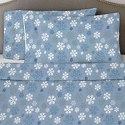 Pointehaven 170 GSM Snowflakes Flannel Twin Sheet Set in Blue