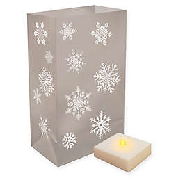 6-Piece Snowflake LED Luminaria Kit with Timer in Silver