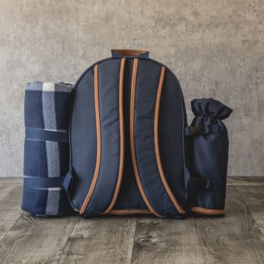 Picnic Time&reg; 19-Piece Insulated Picnic Backpack for 2 in Navy/Brown. View a larger version of this product image.