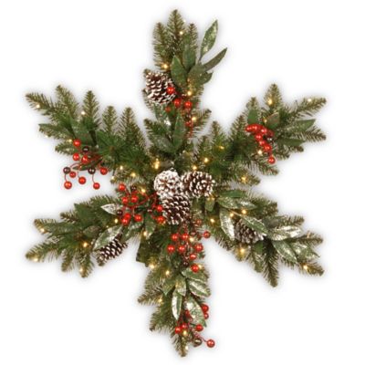 National Tree Company&reg; 32-Inch Pre-Lit LED Frosted Pine Berry Snowflake Wreath