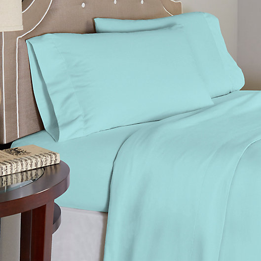 Alternate image 1 for Pointehaven® 175 GSM Solid Flannel Twin XL Sheet Set in Aqua