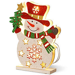 National Tree Company 12-Inch Pre-Lit Wooden Snowman Christmas Decoration
