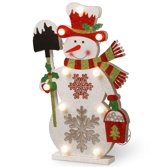 National Tree Company 17-Inch Pre-Lit Wooden Snowman ...